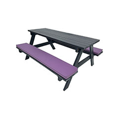 F-BK401-PR Type 1 Picnic bench in black. Seats 6-8 people with a combination of purple seat pads 