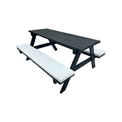 F-BK401-WH Type 1 Picnic bench in black. Seats 6-8 people with a combination of white seat pads 