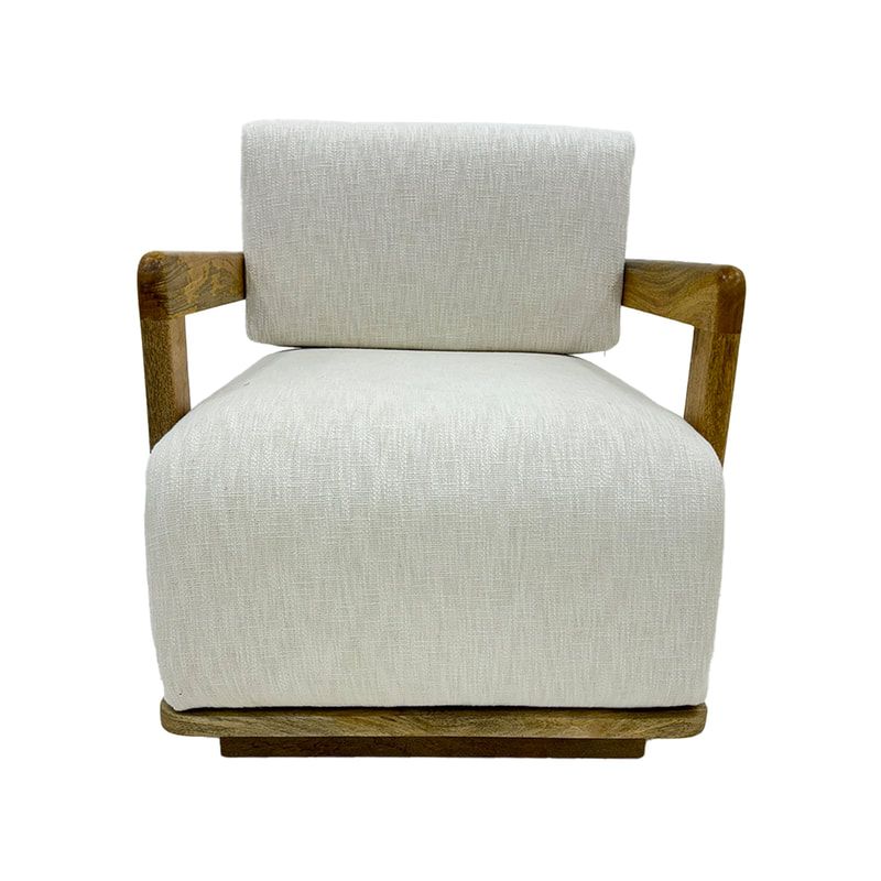 F-SF143-WH Cuthbert single seater sofa in white fabric with wooden frame